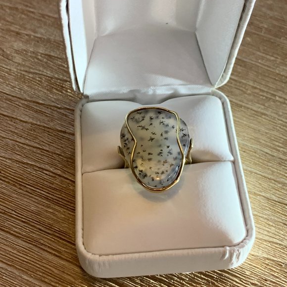 Spectacular Translucent Dendritic Agate Ring 14k Solid Gold (6.5) - Picture 14 of 16